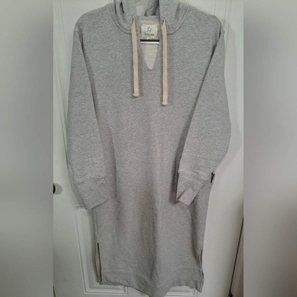 Aerie Offline Sweatshirt Hiodie Split Hem Midi Dress Gray Medium.
